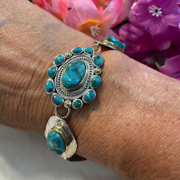 Silpada Turquoise ‘Santa Fe’ Sterling Silver Brass Bracelet NEW B3325 - Picture 5 of 16